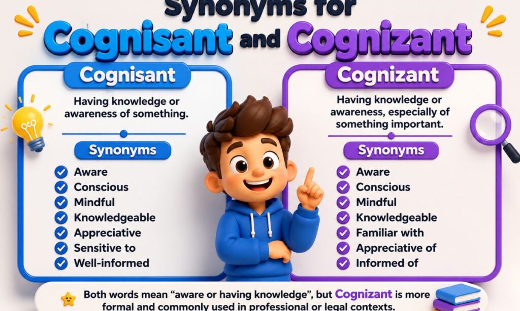 Synonyms for Cognisant and Cognizant