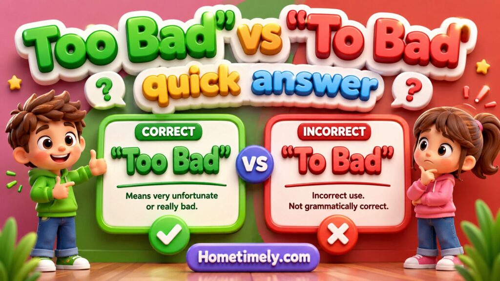 Too Bad vs To Bad quick answer